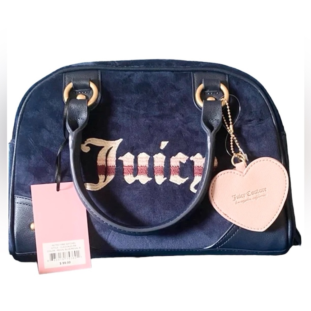 Juicy Couture Retro Vibe Satchel Regal Blue Velvet Velour Crossbody Bag NWT $99